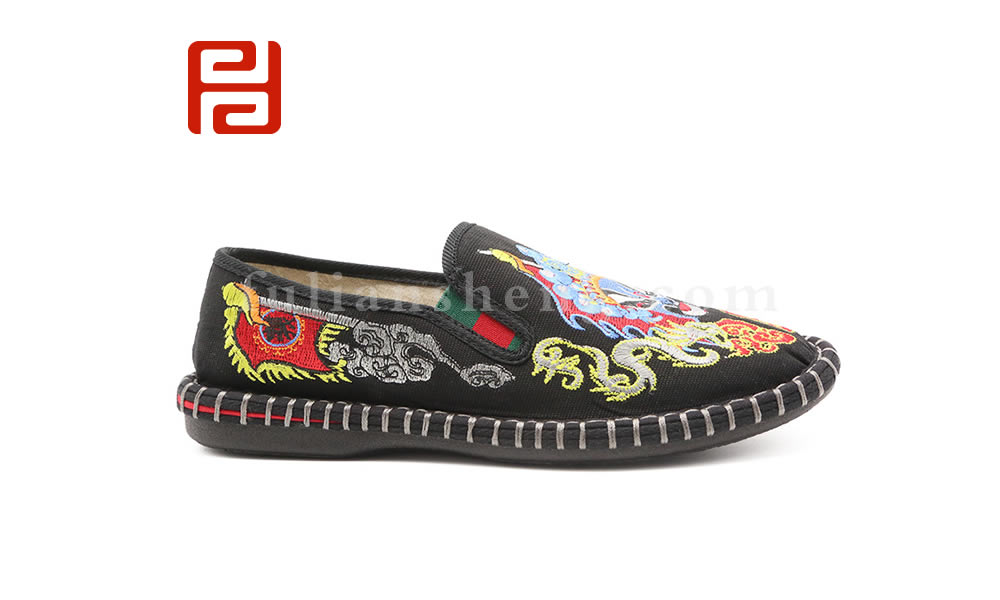 福連升春夏季民族風藍臉臉譜刺繡單鞋懶人一腳蹬休閑鞋子圖片