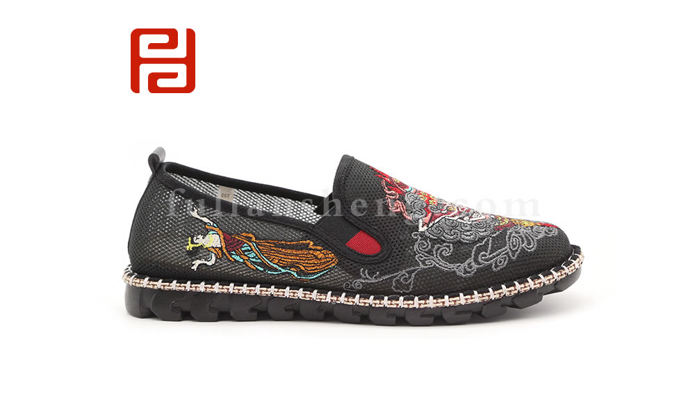 福連升夏款男士刺繡社會鞋網面涼鞋色鬼老北京布鞋圖片