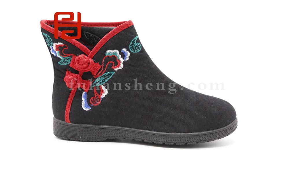 福連升老北京布鞋2020冬季新款民族風中國風繡花印花短靴棉靴圖片