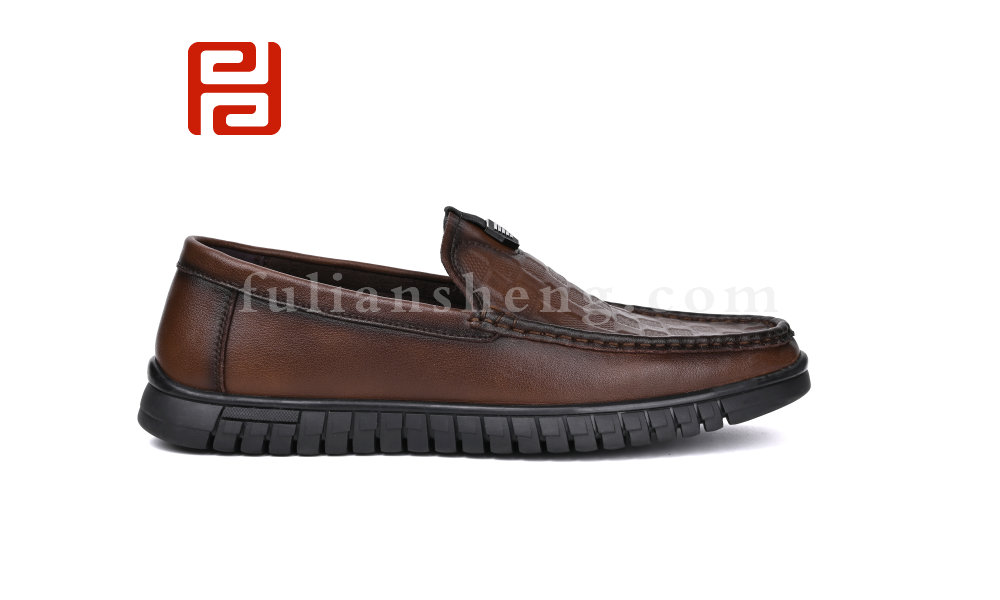 福連升春秋男鞋單鞋棋盤紋豆豆鞋商務復古手縫鞋