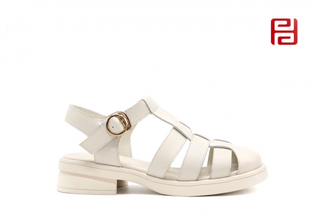 福連升夏季女鞋涼鞋復(fù)古森系羅馬鞋皮質(zhì)面料